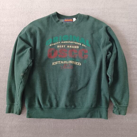 Vintage Old School Clothing Co Sweater Mens L Green OCC Crew Neck Heavyweight - Picture 1 of 11